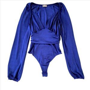 Free People Intimately In Your Arms Bodysuit Size XS Electric Blue Long Sleeves
